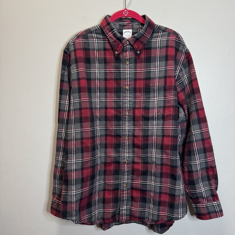Brooks Brothers‎ Shirt Regent Plaid Flannel Mens XL Red Black Long Sleeve